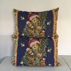 Vintage Christmas Pillows Lot Of 2 Decor Pillows Teddy Bear